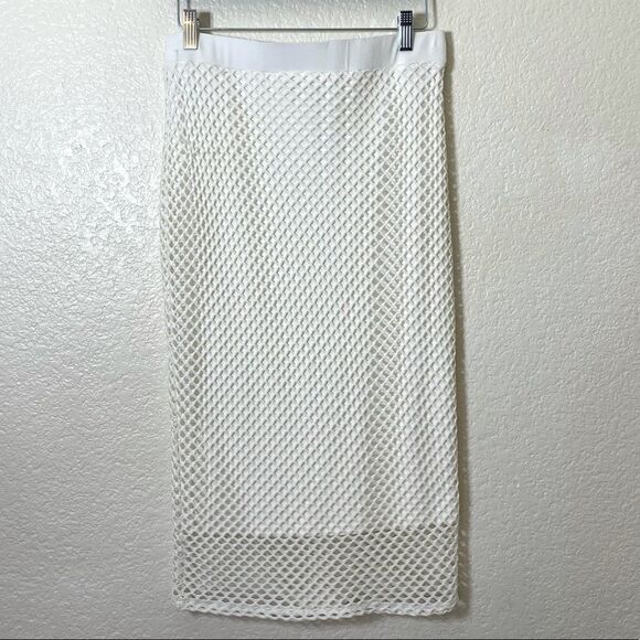1.State White Fishnet Midi Pencil Skirt - Picture 2 of 10